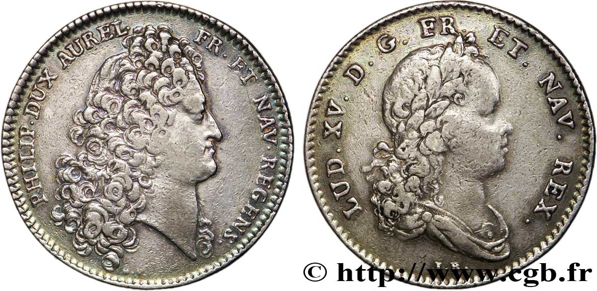 PHILIPPE D ORLÉANS et LOUIS XV Jeton Ar 29, le régent Philippe d’Orléans SS