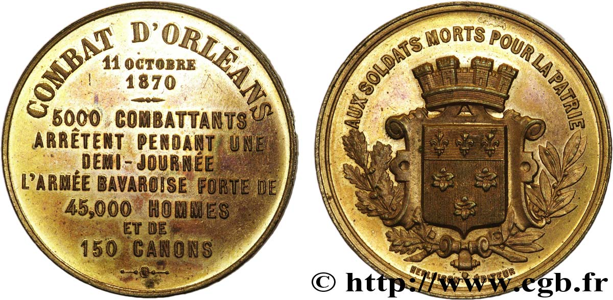 ORLÉANAIS - Noblesse et villes Médaille Br 36, combats d’Orléans VZ