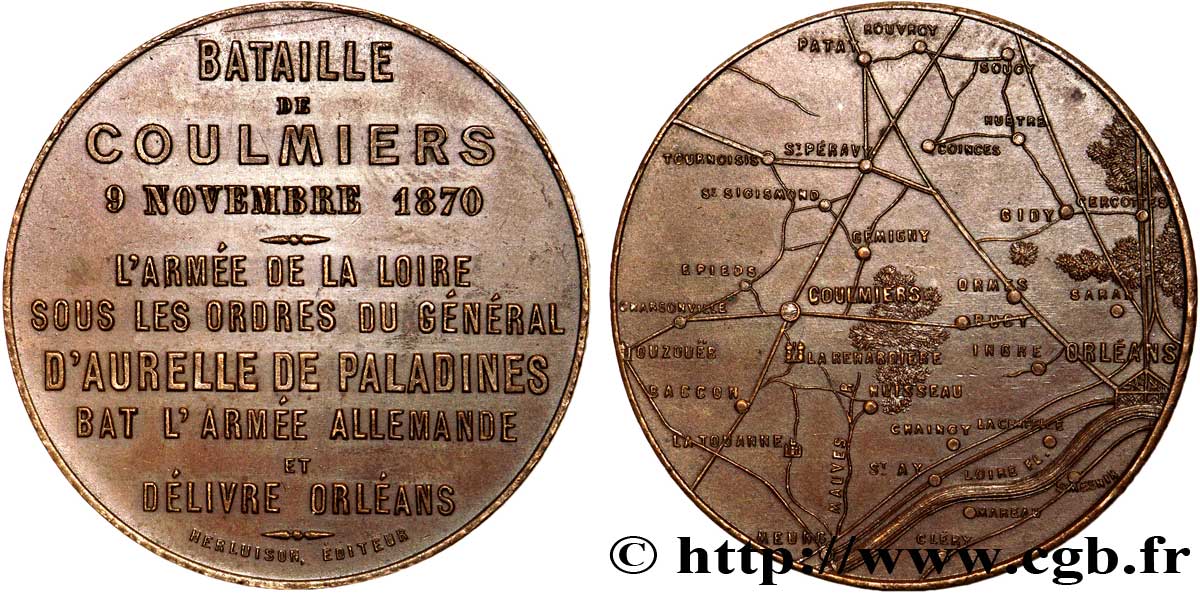 ORLÉANAIS - Noblesse et villes Médaille Cu 36, bataille de Coulmiers SUP