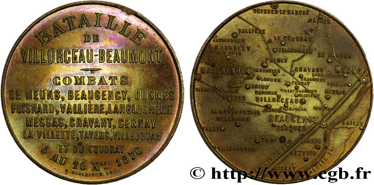 ORLÉANAIS - Noblesse et villes Médaille Br 36, bataille de Villorceau-Beaumont EBC