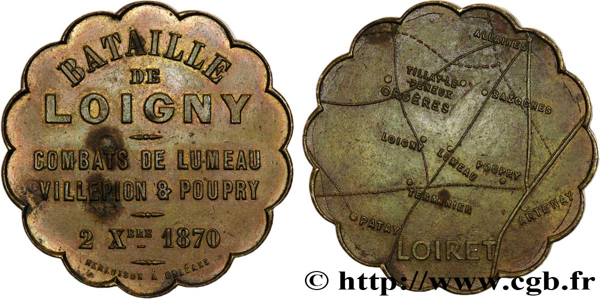 ORLÉANAIS - Noblesse et villes Médaille Br 36, bataille de Loigny TTB+