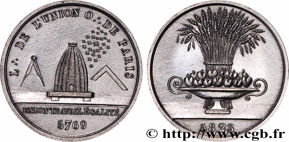 FRANC-MAÇONNERIE - PARIS Médaille, Loge de l’Union, Orient de Paris, refrappe n°97 VZ