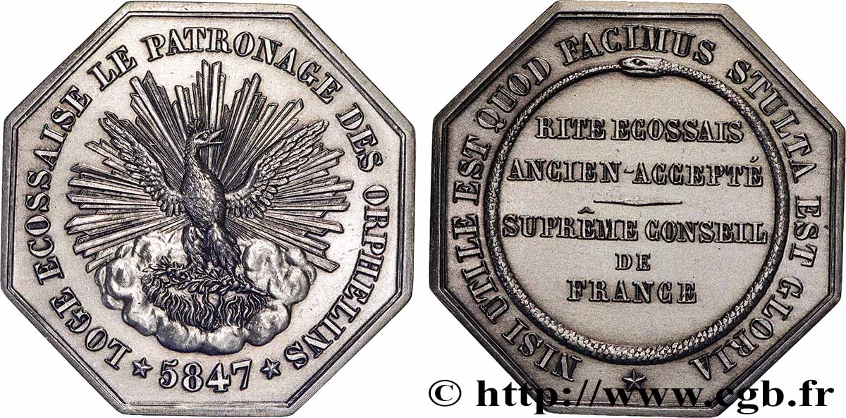FRANC-MAÇONNERIE - PARIS LE PATRONAGES DES ORPHELINS - refrappe n°64 VZ