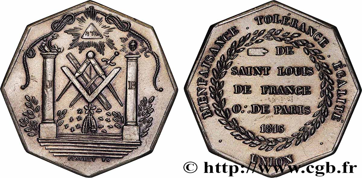 FRANC - MAÇONNERIE SAINT LOUIS DE FRANCE - Refrappe n°145 SUP