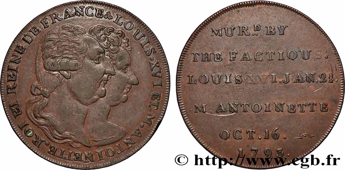 LOUIS XVI Louis XVI et Marie-Antoinette, jeton de leur exécution AU