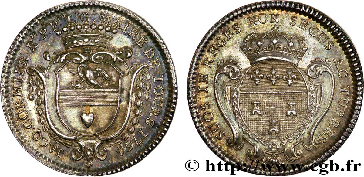 TOURAINE - NOBLESSE ET VILLES Jeton Ar 29, Jacques Cormier, maire de Tours SUP