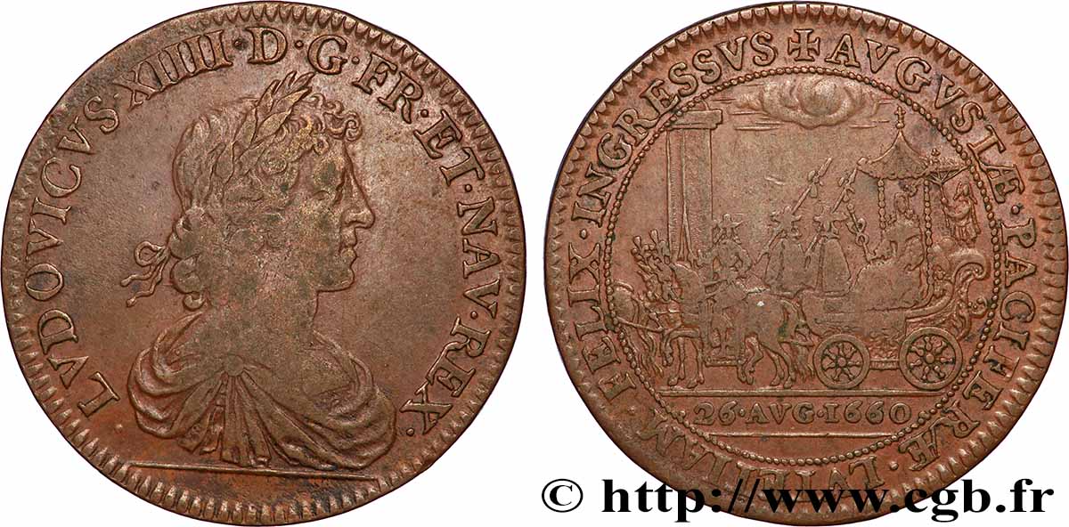 LOUIS XIV LE GRAND ou LE ROI SOLEIL Jeton, Entrée du roi et de la reine à Paris VF