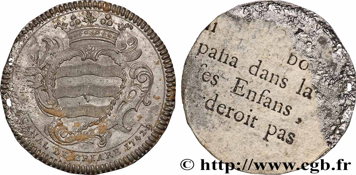 CANAUX ET TRANSPORTS FLUVIAUX Canal de Briare et Louis-Antoine de Pardaillan-Gondrin d’Antin, tirage uniface en étain de l’avers (essai) TTB
