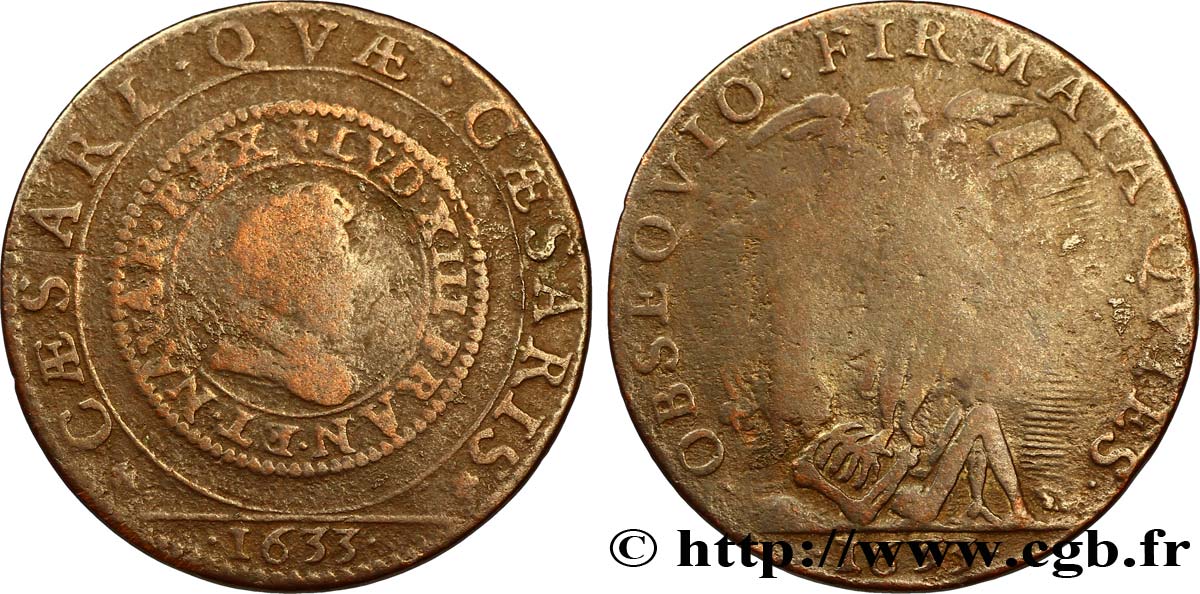 LOUIS XIII LE JUSTE Jeton Cu 27, droit de denier tournois B+