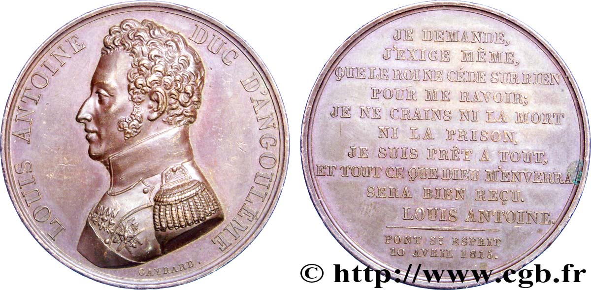 LES CENT JOURS / THE HUNDRED DAYS Médaille BR 41, Déclaration du duc d’Angoulême AU52