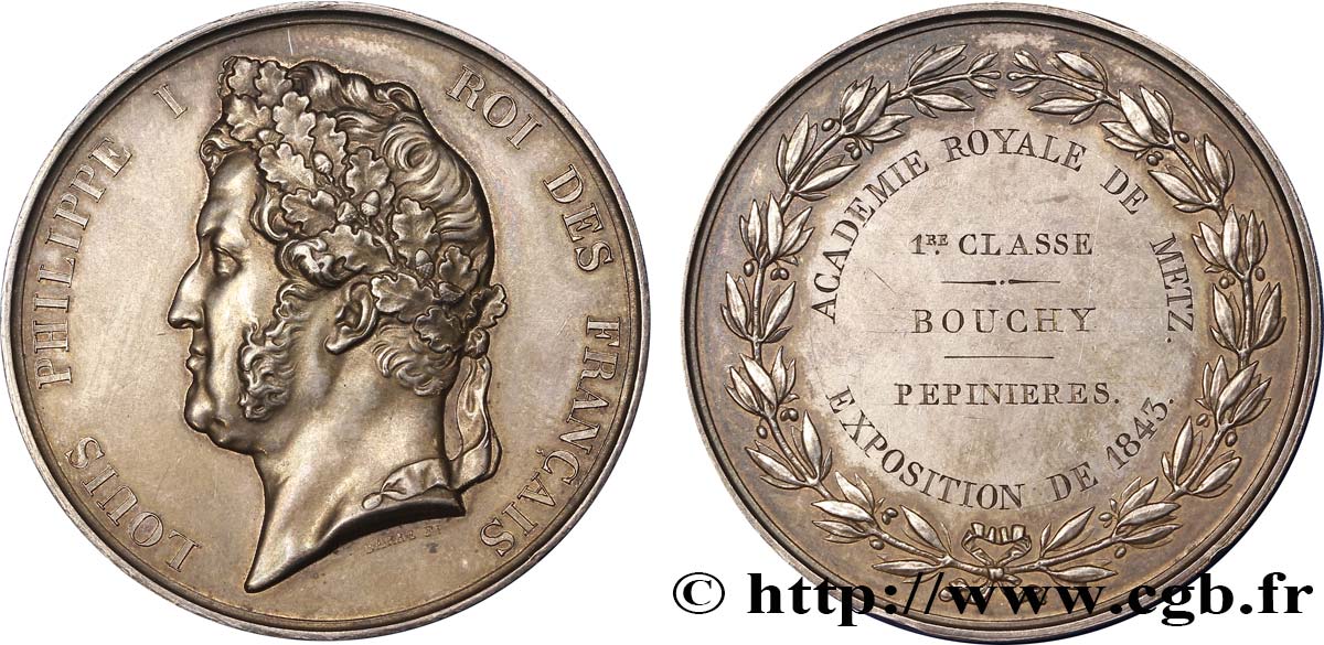 LUDWIG PHILIPP I Médaille AR 51, Exposition de 1843, prix de 1ere classe, pépinières, décerné par l’Académie de Metz VZ