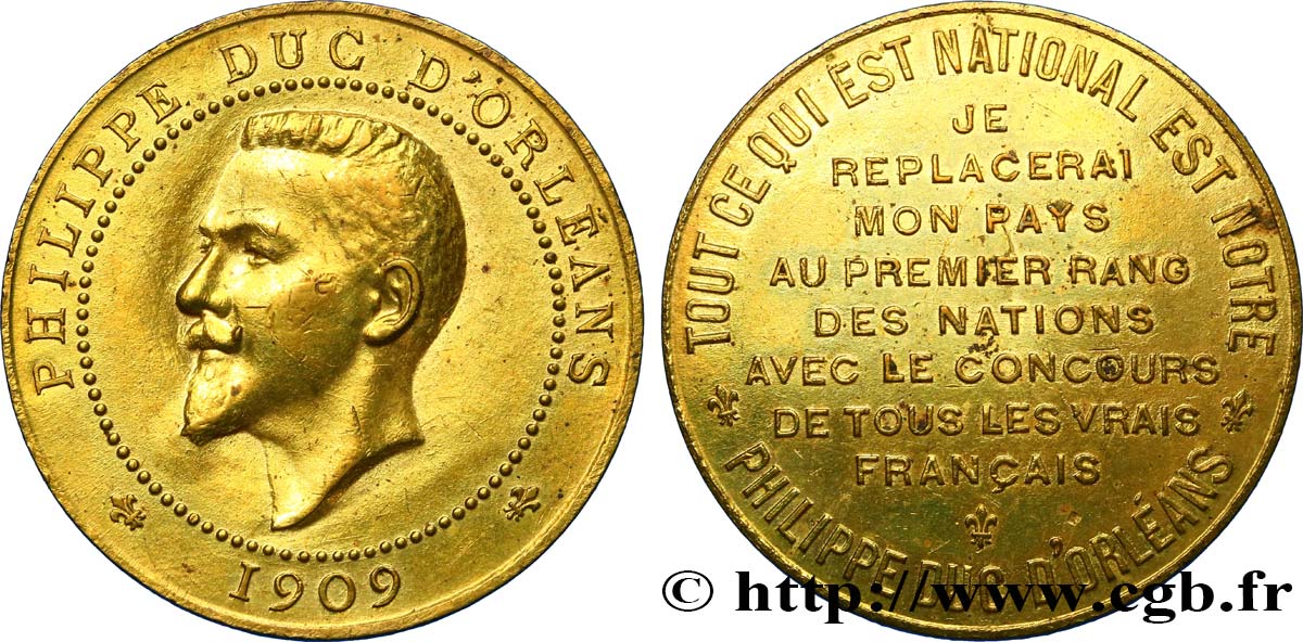 TROISIÈME RÉPUBLIQUE Médaille au module de 10 centimes pour le duc d’Orléans SUP