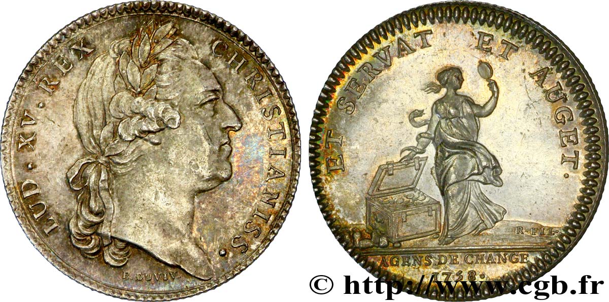 BOURSE DE PARIS - AGENTS DE CHANGE LOUIS XV, refrappe CORNE ARGENT SPL