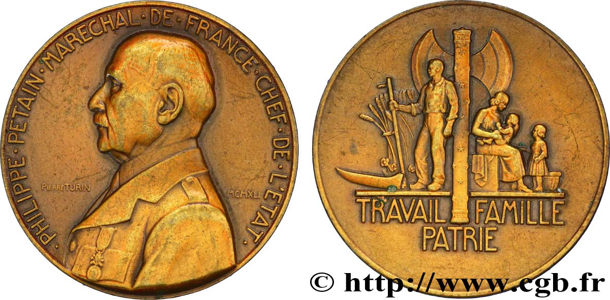 ÉTAT FRANÇAIS Médaille du Maréchal Pétain par Pierre Turin FDC