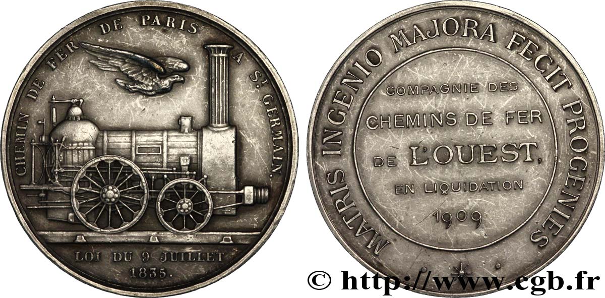 TRANSPORTS (TRAINS, BUS, TRAMWAYS, BATEAUX...) Médaille des Chemins de Fer de l’Ouest en bronze argenté SPL