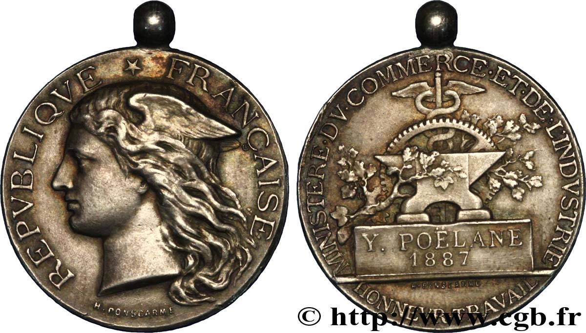 TERCERA REPUBLICA FRANCESA Médaille du Travail Y. POËLANE EBC