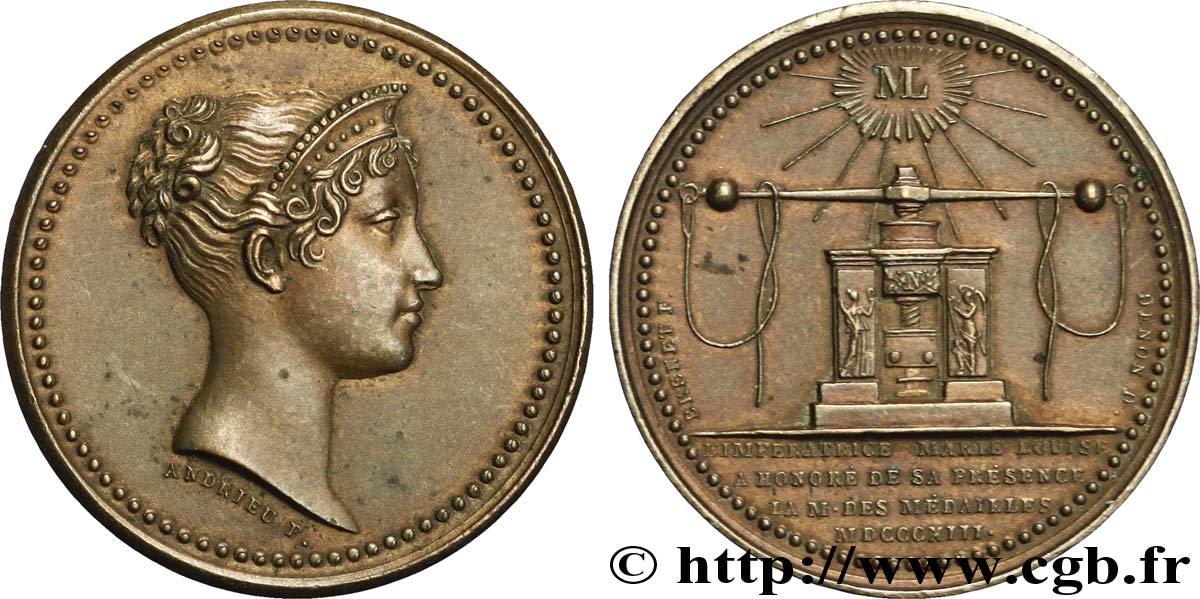 PREMIER EMPIRE. Napoléon Empereur tête nue - Calendrier Républicain Marie-Louise visite la Monnaie, poinçon corne AU