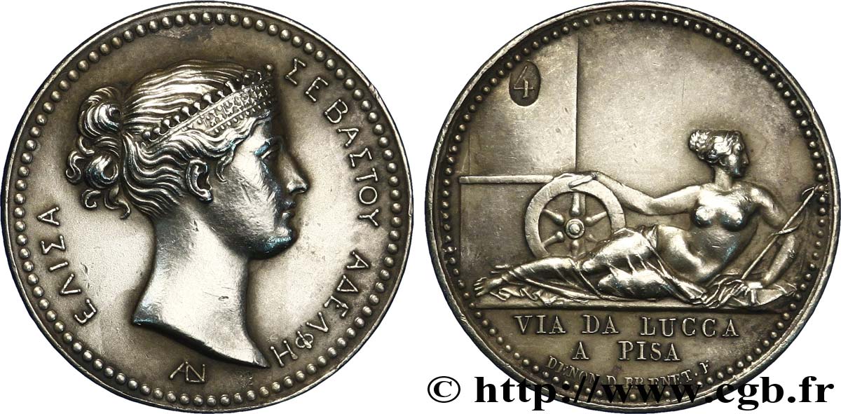 FIRST FRENCH EMPIRE. Napoléon Emperor bare head - Republican calendar ÉLISA BONAPARTE, poinçon corne AU