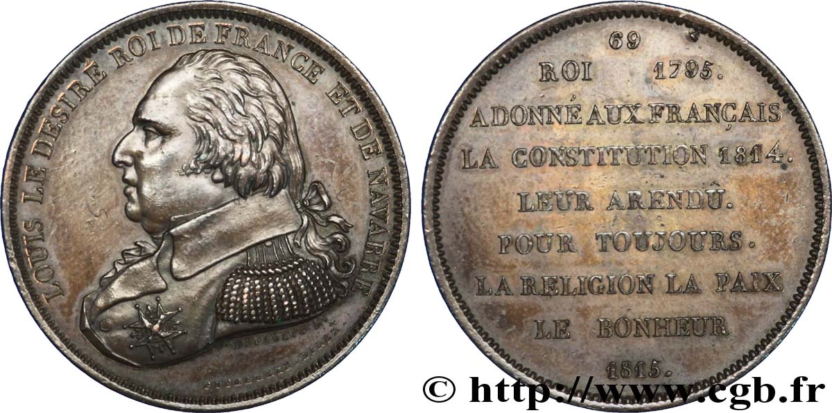 SÉRIE MÉTALLIQUE DES ROIS DE FRANCE 69 - Règne de Louis XVIII - 69 SUP