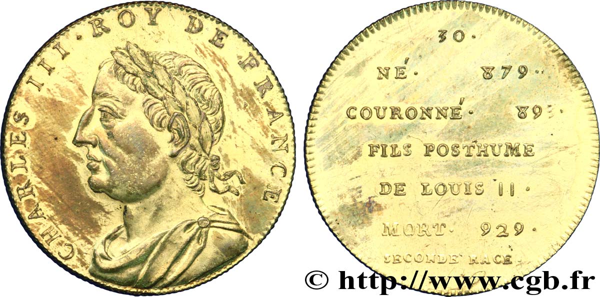 SÉRIE MÉTALLIQUE DES ROIS DE FRANCE Règne de CHARLES III LE SIMPLE - 30 - Émission de Louis XVIII MS