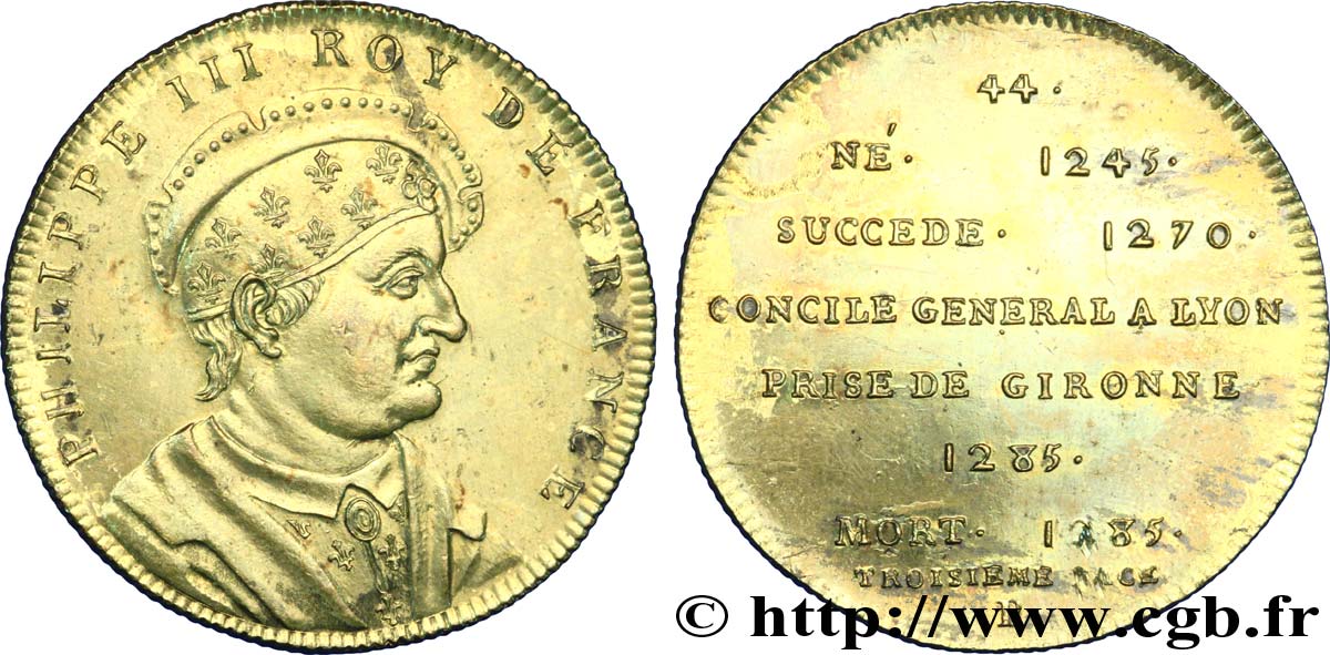 METALLIC SERIES OF THE KINGS OF FRANCE  Règne de PHILIPPE III - 44 - Émission de Louis XVIII MS