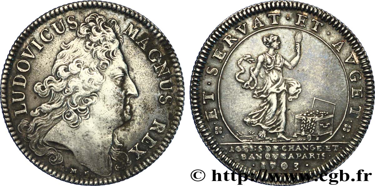 BOURSE DE PARIS - AGENTS DE CHANGE LOUIS XIV, refrappe ABEILLE ARGENT SUP
