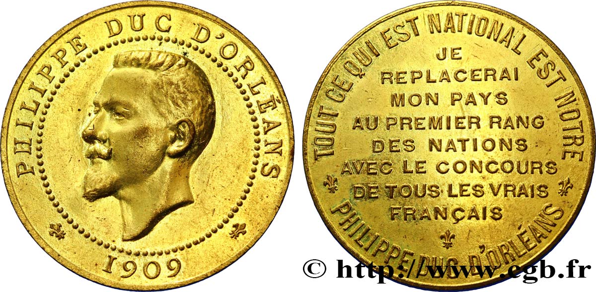 III REPUBLIC Médaille au module de 10 centimes pour le duc d’Orléans MS