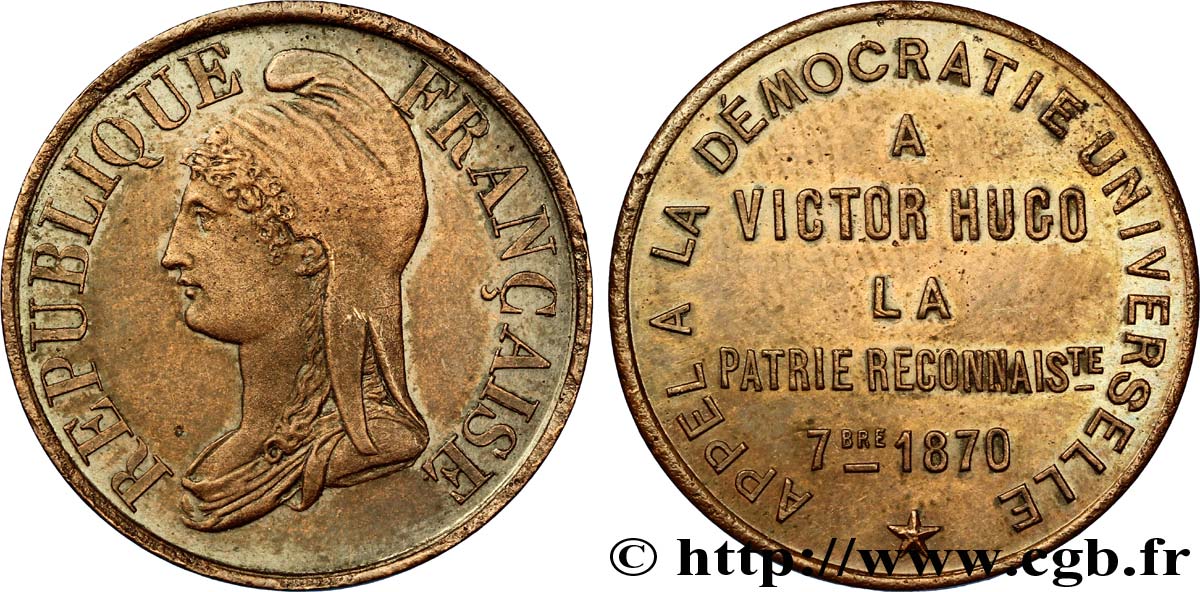 COMMUNE (LA) TROISIÈME RÉPUBLIQUE VICTOR HUGO Type Dupré au module de 5 centimes SPL