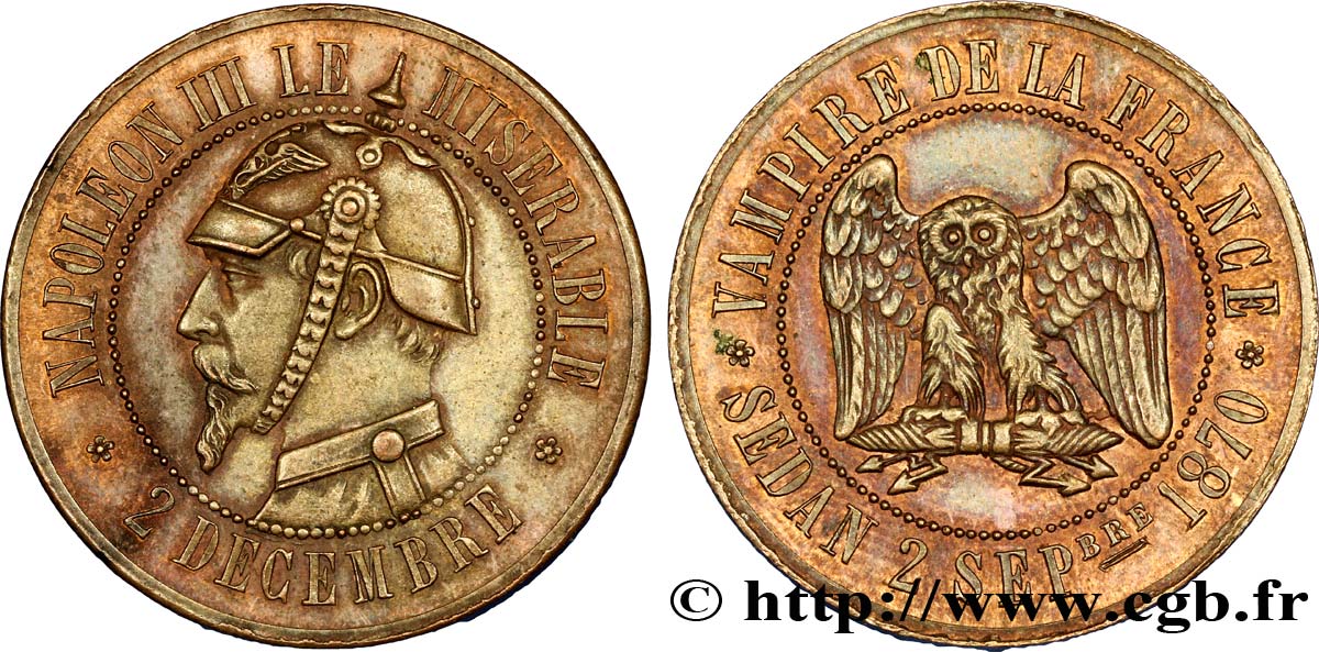 SATIRICAL COINS - 1870 WAR AND BATTLE OF SEDAN Monnaie satirique, module de 10 centimes AU