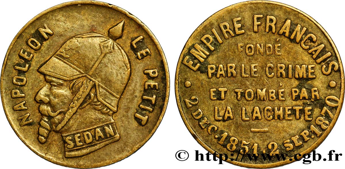 SATIRICAL COINS - 1870 WAR AND BATTLE OF SEDAN GUERRE DE 1870 ET BATAILLE DE SEDAN XF
