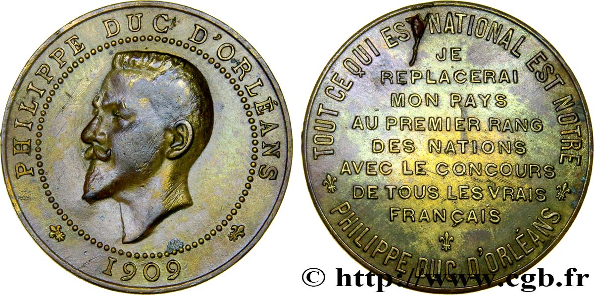 TERCERA REPUBLICA FRANCESA Médaille au module de 10 centimes pour le duc d’Orléans MBC
