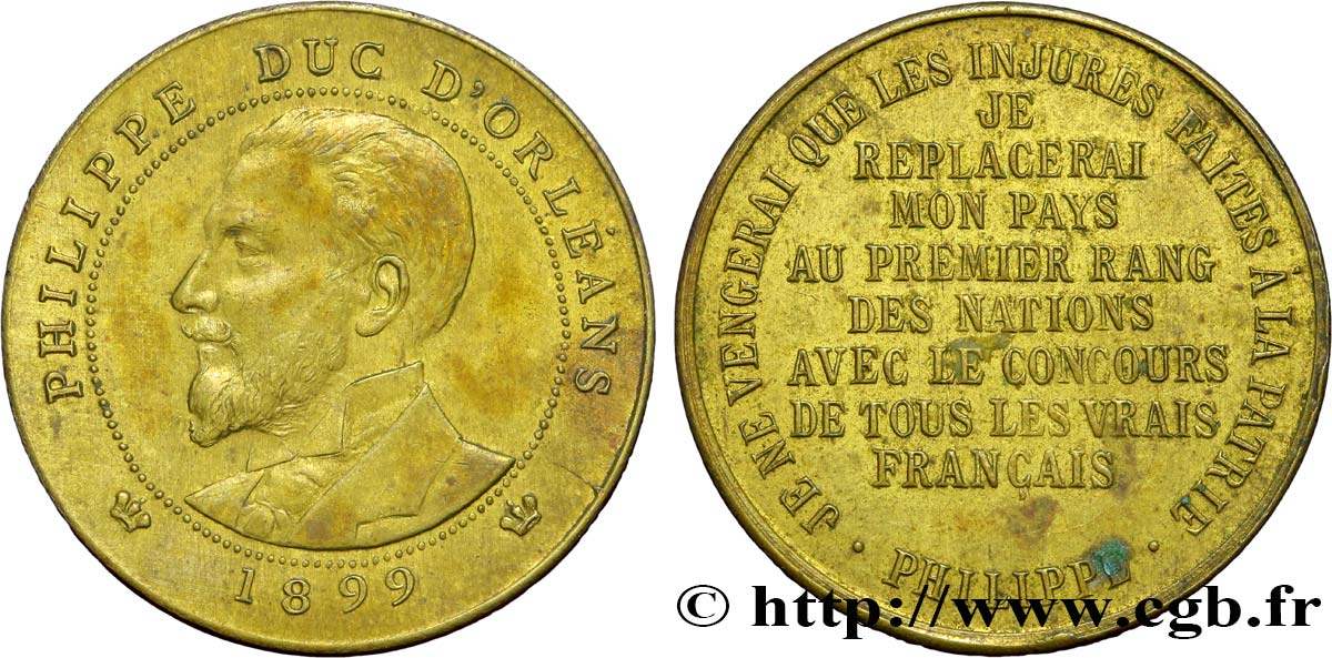 FRENCH THIRD REPUBLIC PHILIPPE DUC D’ORLÉANS, frappe monnaie module de 10 centimes XF