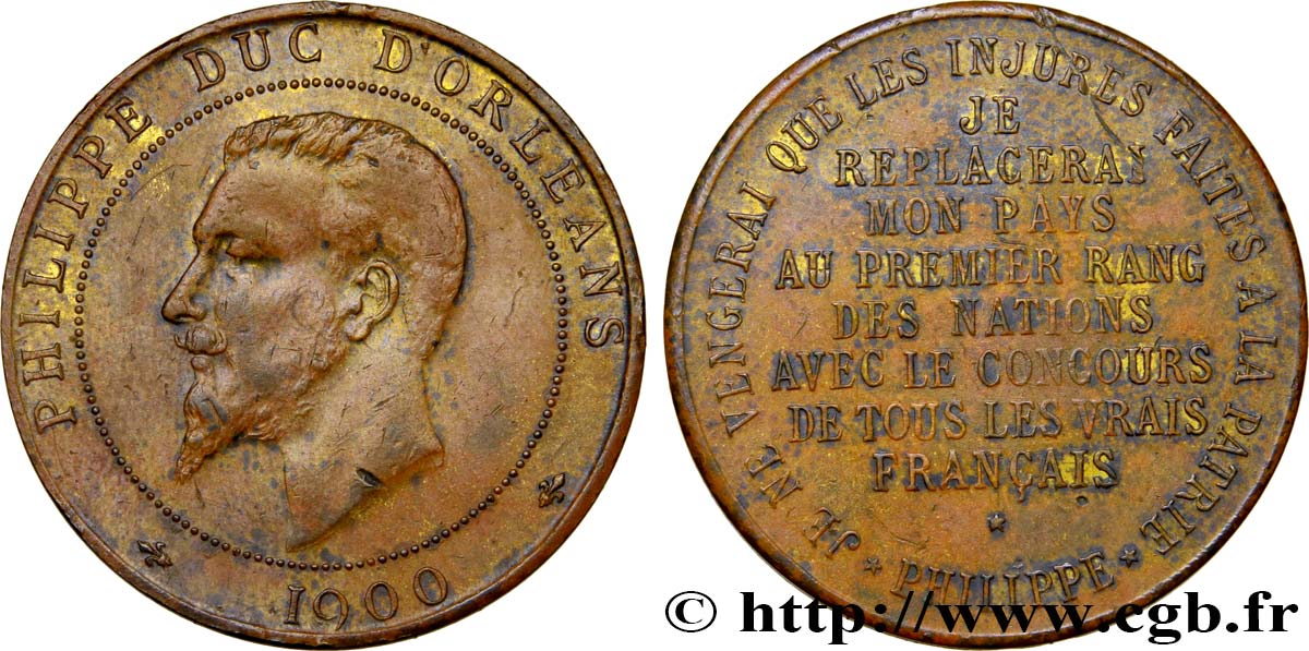 TROISIÈME RÉPUBLIQUE Médaille au module de 10 centimes pour le duc d’Orléans TTB