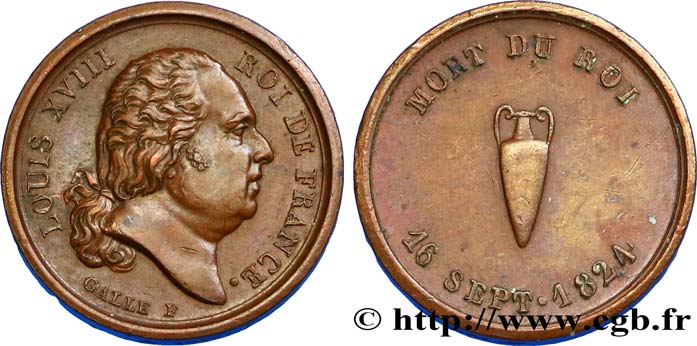 LOUIS XVIII Mort du roi, quinaire de l’avènement SUP