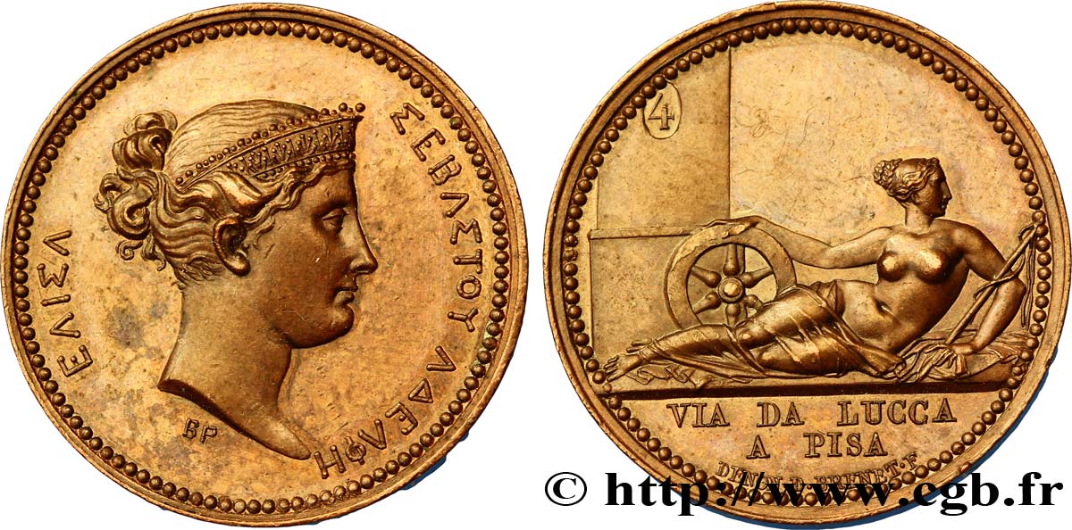PREMIER EMPIRE. Napoléon Empereur tête nue - Calendrier Républicain ÉLISA BONAPARTE frappe originale fST