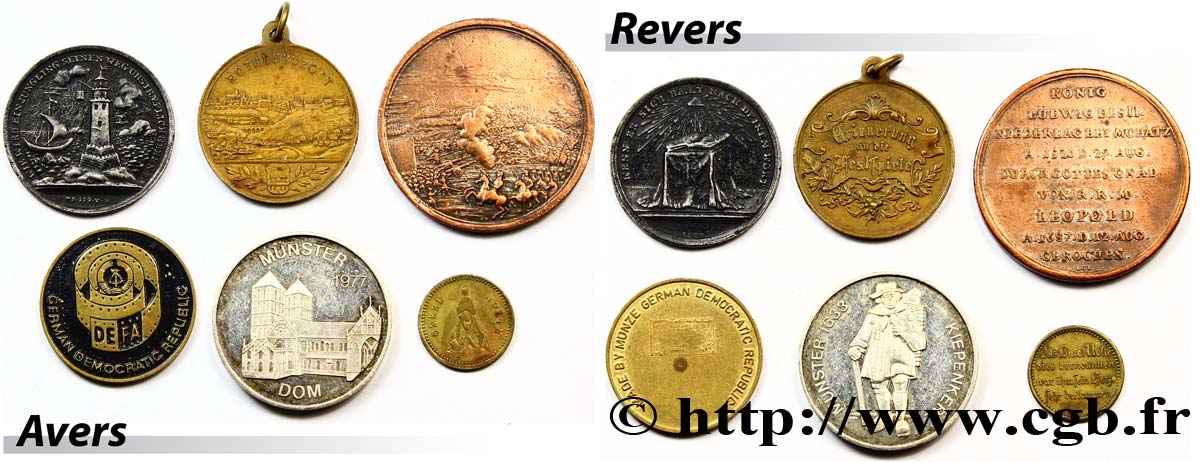 LOTS Six jetons allemands, états et métaux divers 