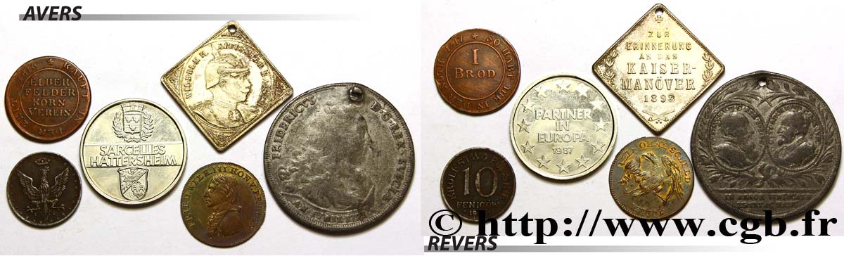 LOTS Lot de six jetons allemands états et métaux divers 