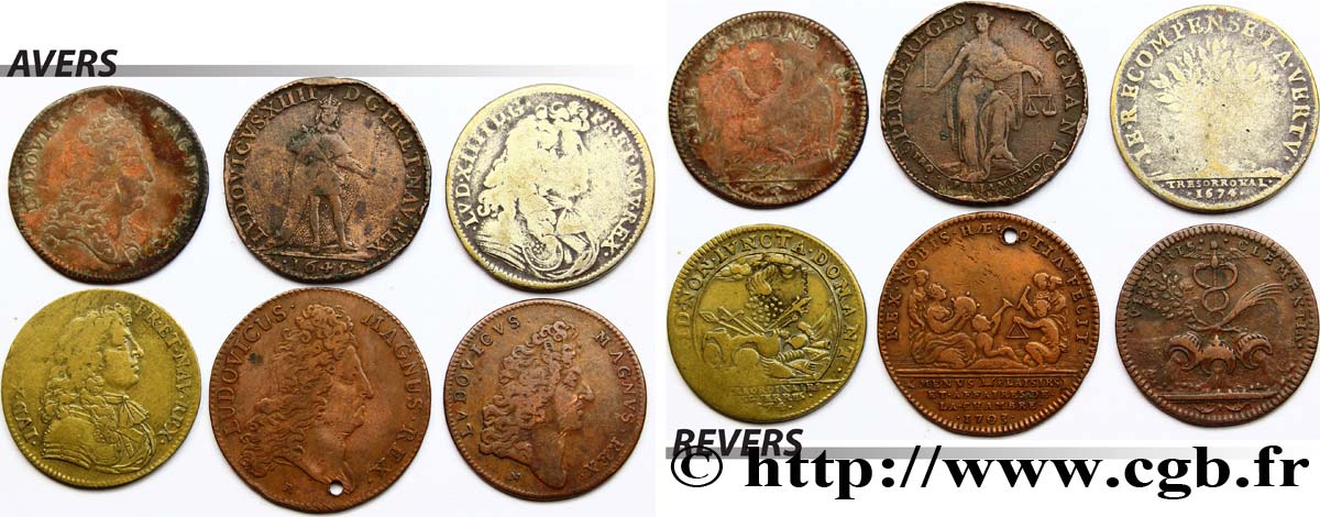 LOTS Lot de six jetons royaux états et métaux divers 