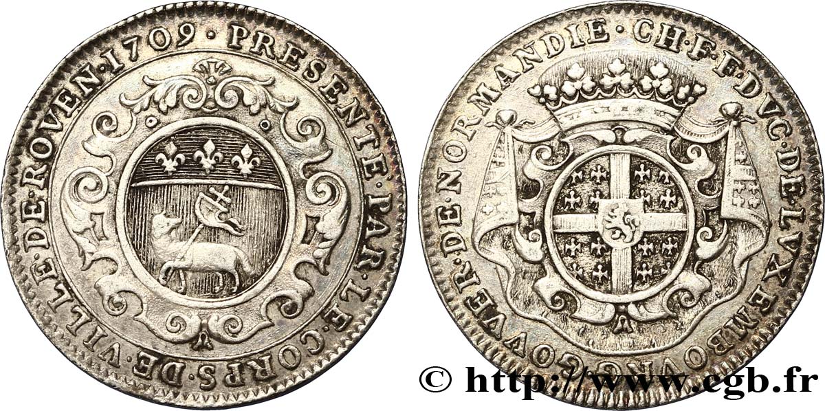 NORMANDIE (GOUVERNEURS DE...) Jeton Ar 30, Charles-François Frédéric, duc de Montmorency-Luxembourg, gouverneur de 1691 à 1718 TTB+