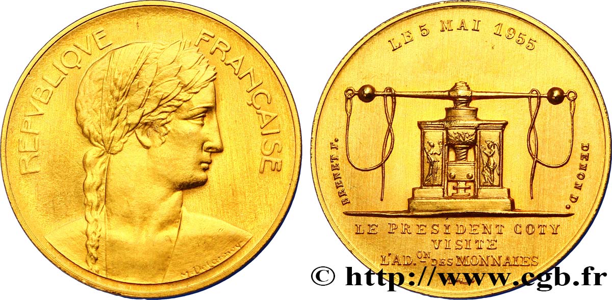 QUATRIÈME RÉPUBLIQUE Médaille de visite en or à la Monnaie de Paris par Delannoy FDC65