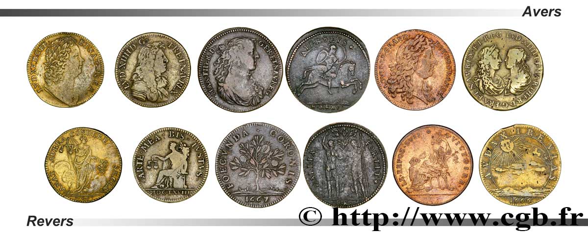LOTES Lot de six jetons royaux états et métaux divers 