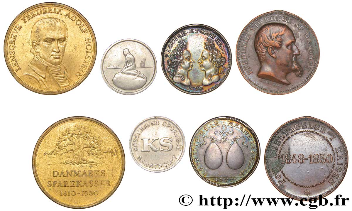 LOTS Lot de quatre jetons du Danemark états et métaux divers 
