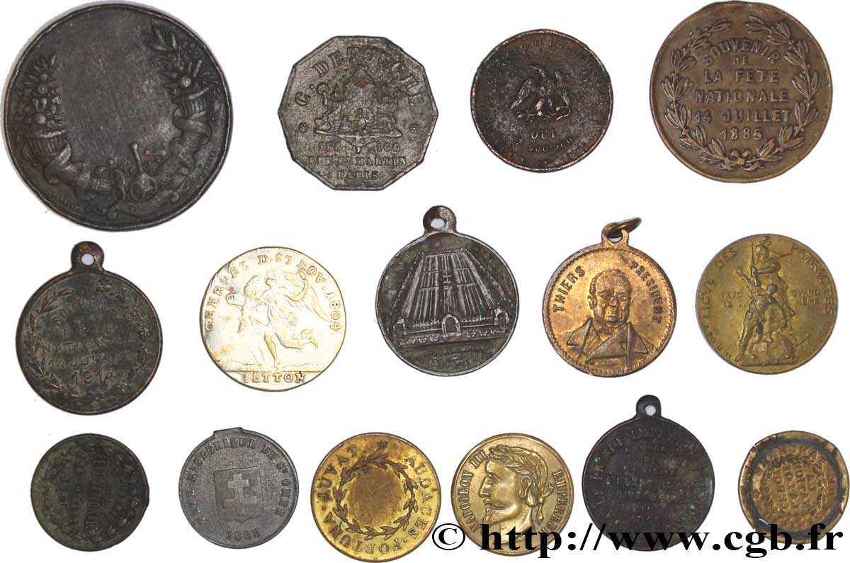 LOTS Lot de quinze jetons des XIXe et XXe siècle états et métaux divers 