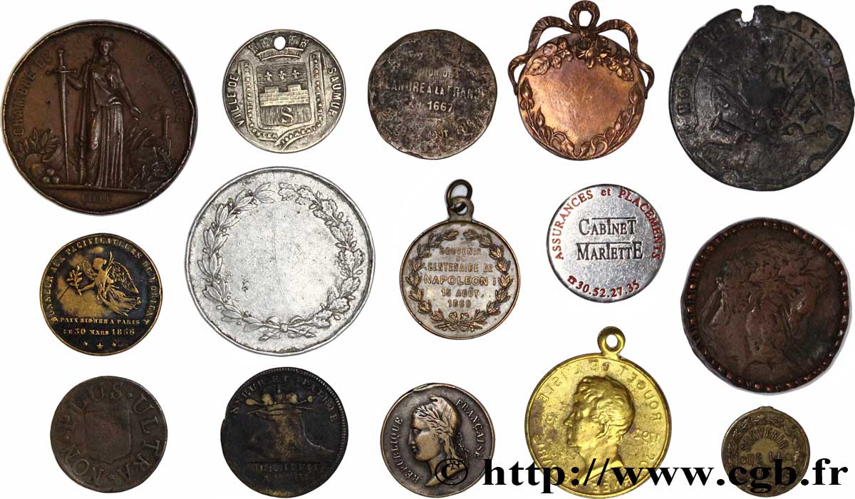 LOTS Lot de quinze jetons des XIXe et XXe siècle états et métaux divers 