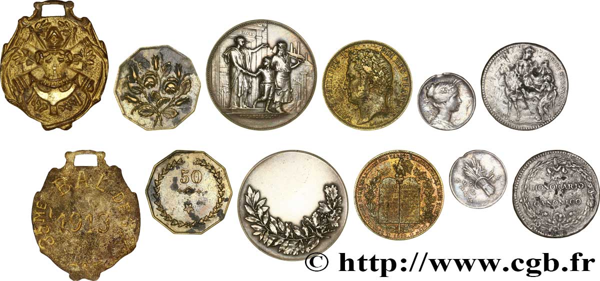 LOTS Lot de six jetons des XIXe et XXe siècle états et métaux divers 