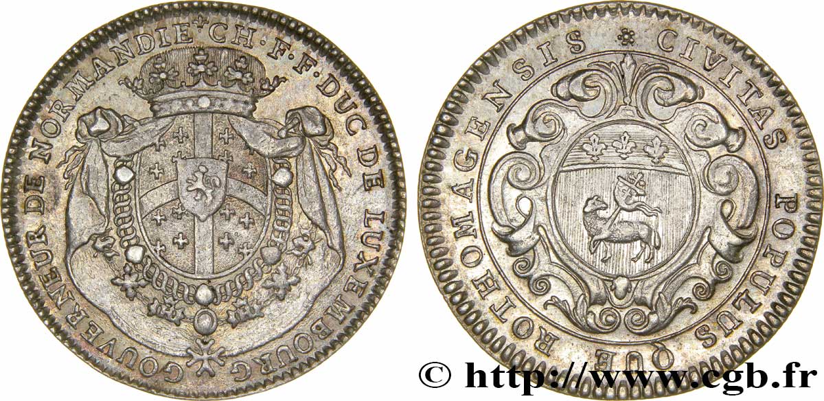 NORMANDIE (GOUVERNEURS DE...) Jeton Ar 30, Charles-François Frédéric, duc de Montmorency-Luxembourg, gouverneur de 1691 à 1718 fVZ