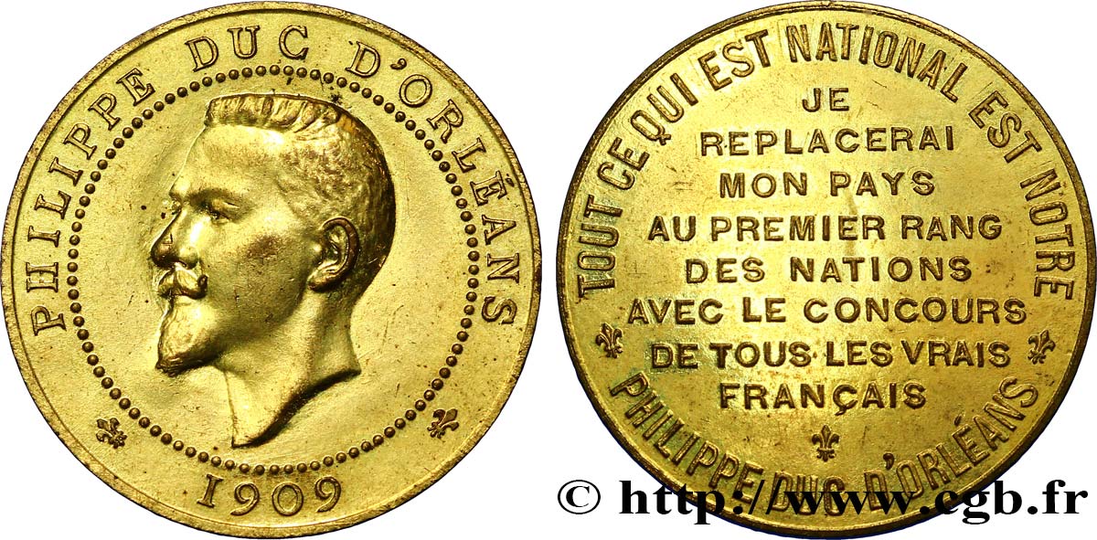 TROISIÈME RÉPUBLIQUE Médaille au module de 10 centimes pour le duc d’Orléans SPL