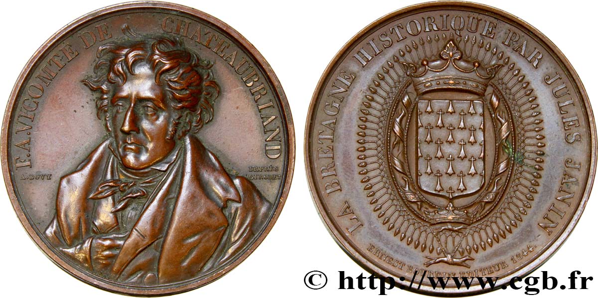PERSONNAGES CELEBRES Médaille - JULES JANIN - VICOMTE DE CHATEAUBRIAND EBC