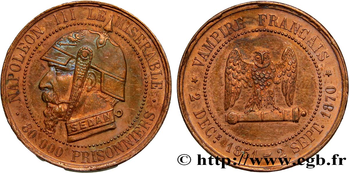 SATIRICAL COINS - 1870 WAR AND BATTLE OF SEDAN Médaille satirique Br 27, module de 5 centimes AU
