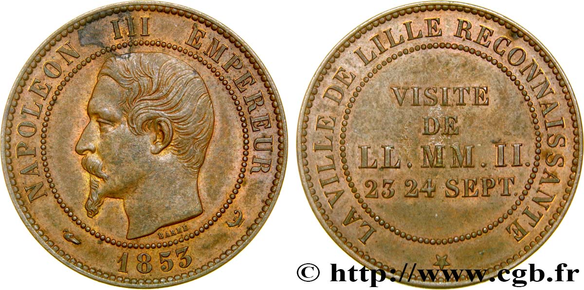 SECOND EMPIRE Module de dix centimes, Visite impériale à Lille les 23 et 24 septembre 1853 TTB
